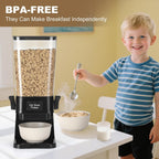 Cereal Dispenser Countertop with Cereal Bowls,16 Labels & Pen, Cereal Containers Storage, Candy Dispenser, Dry Food Dispenser For Pantry - Not Easy to Crush Food (Black, 2 Pack)