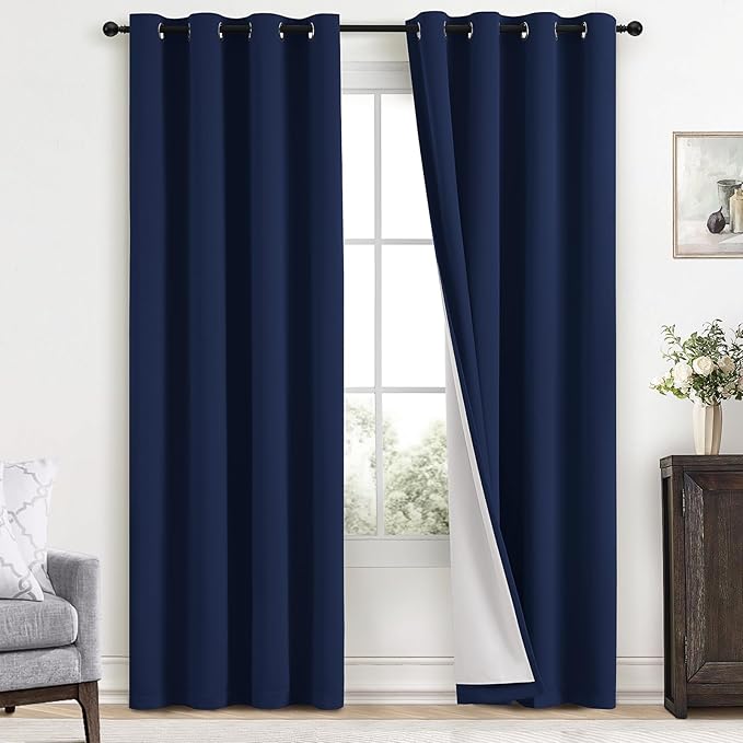 Yakamok Navy Blue 100% Blackout Curtains 96 Inches Long Thermal Insulated by Yakamok