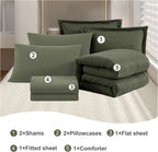 King Comforter Set - 7 Pieces Green Textured Bed in a Bag King Bedding Set