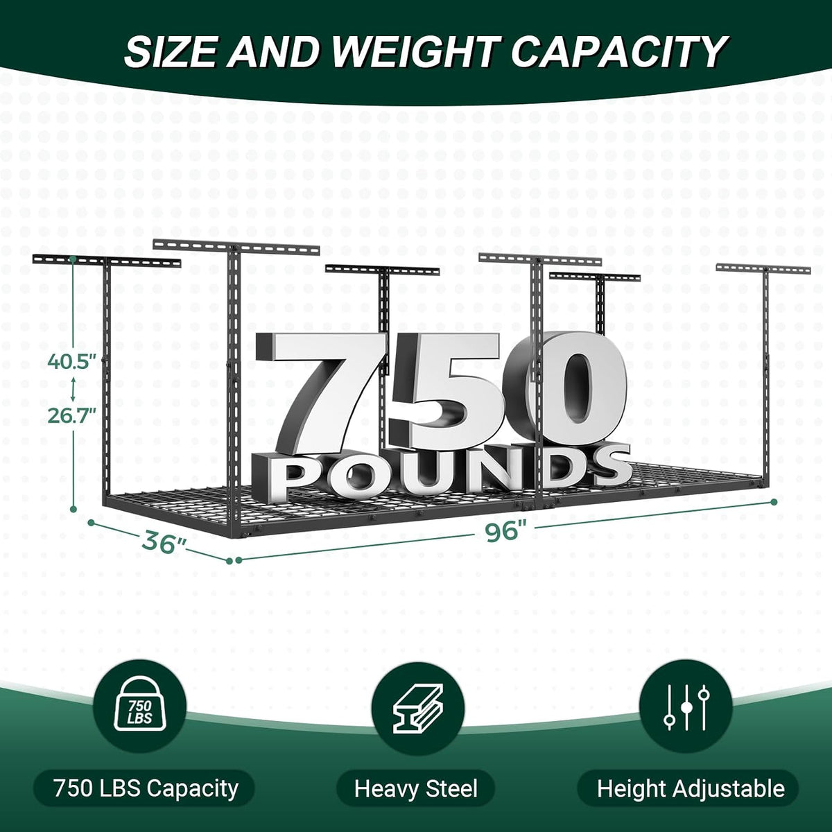 3x8 FT Overhead Garage Storage Rack,750LBS Weight Capacity