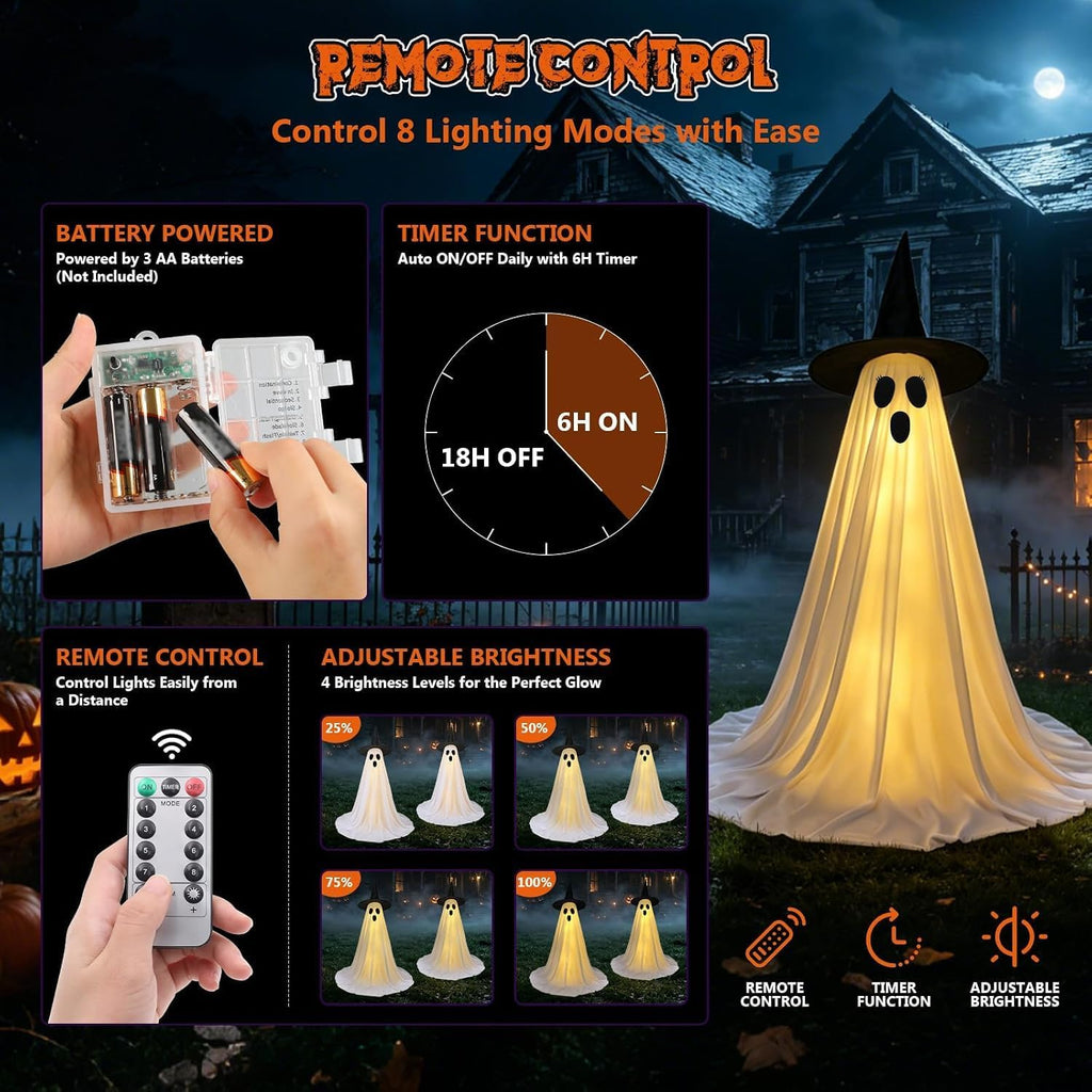 Halloween Ghost Decorations, 2 Pack 5FT Lighted Ghosts with Remote