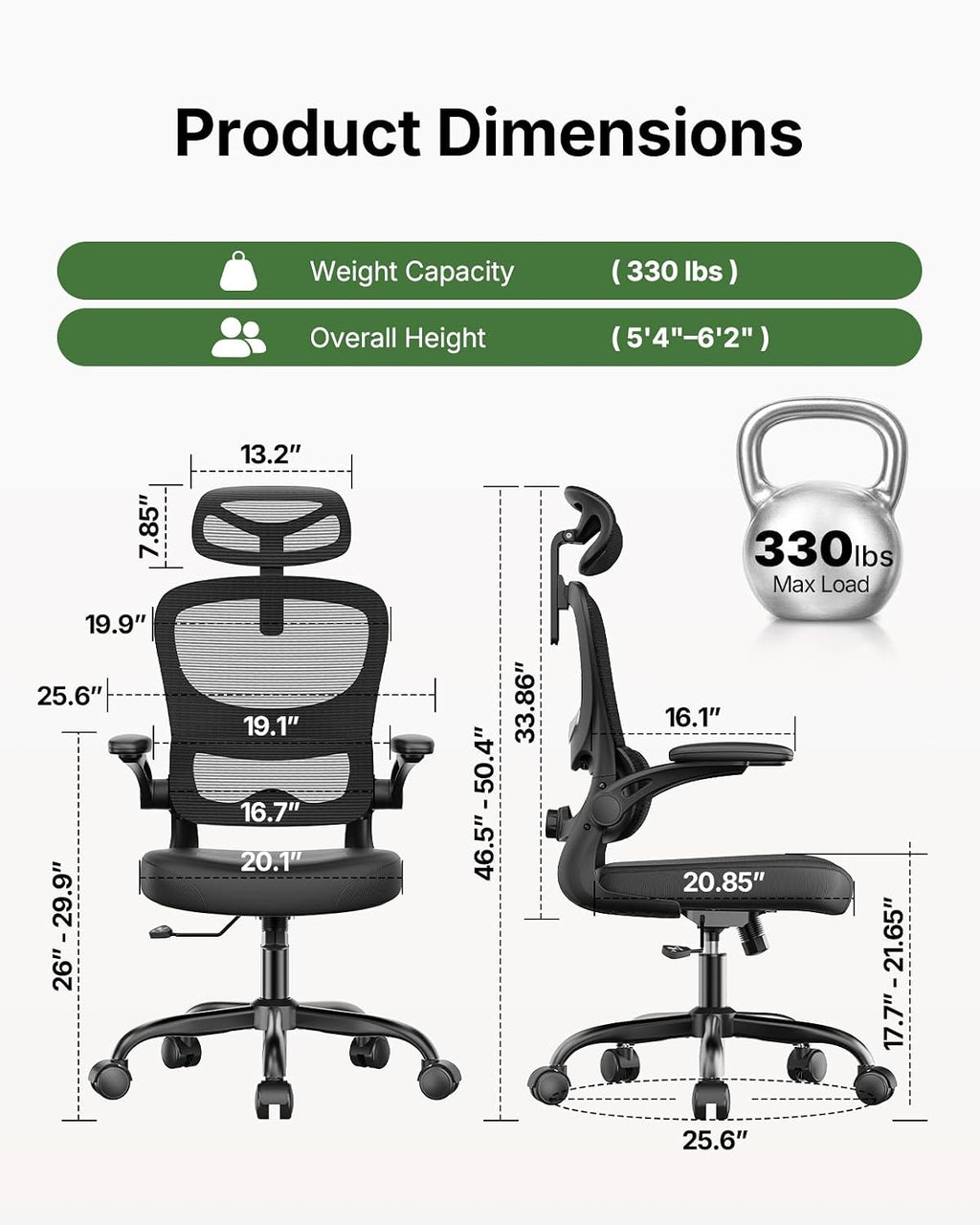 Marsail Ergonomic Office Chair with Lumbar Support, Home Office Desk Chair