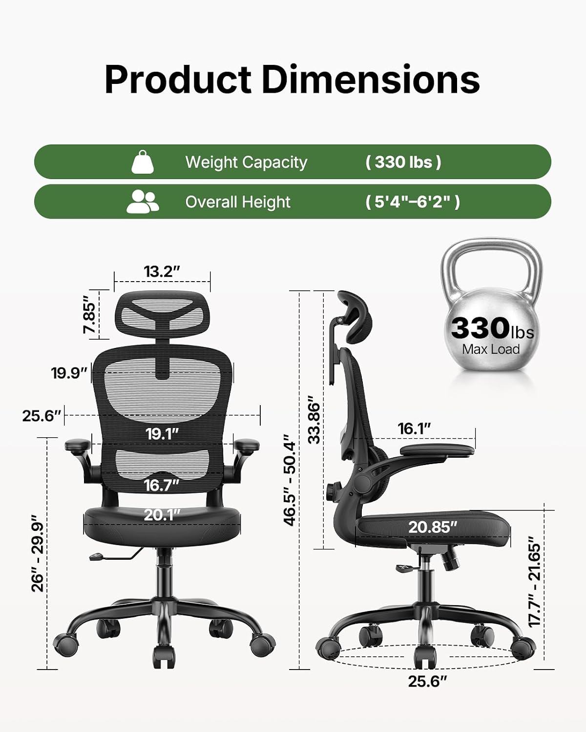 Marsail Ergonomic Office Chair with Lumbar Support, Home Office Desk Chair