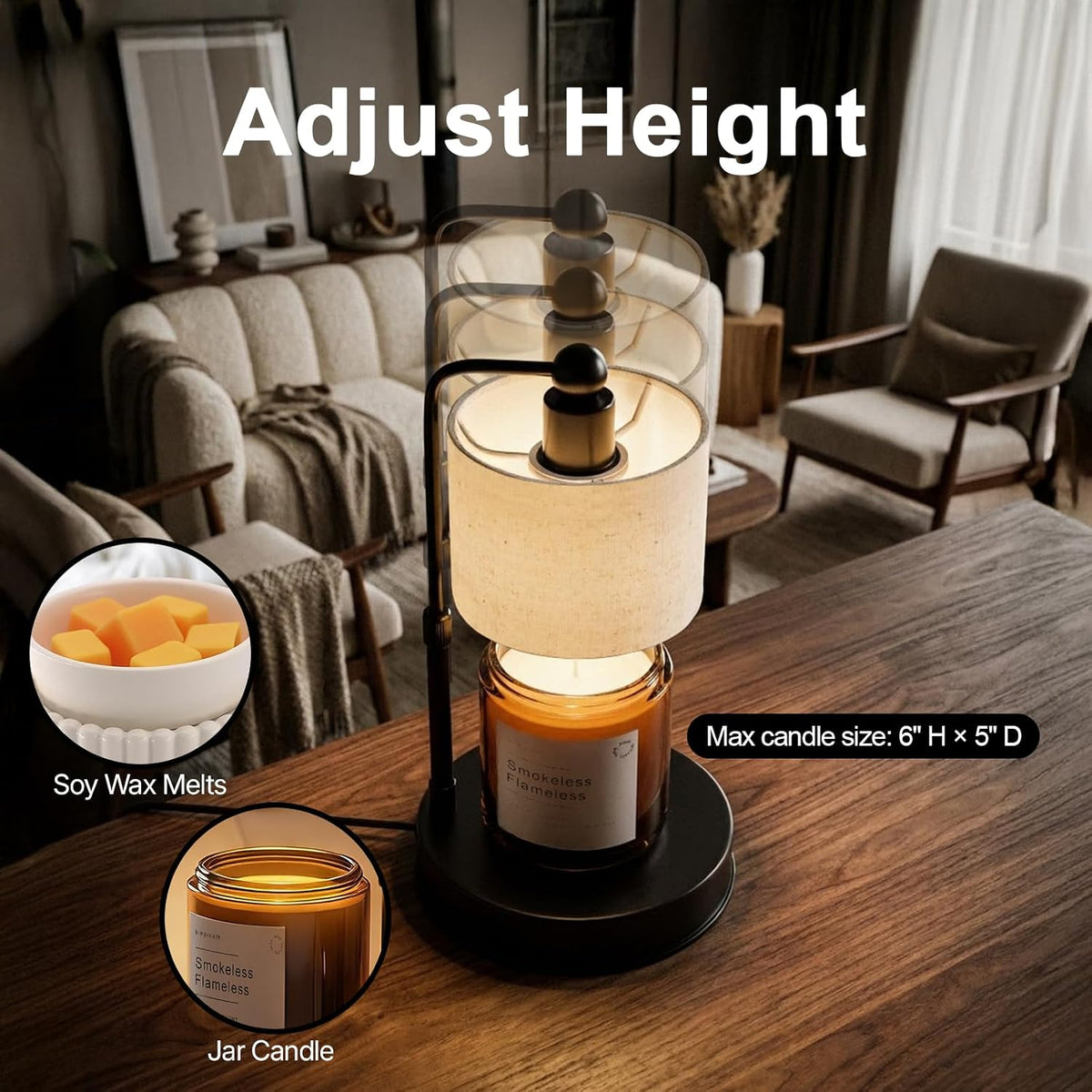 Candle Warmer Lamp with Timer, Adjustable Height Wax Melt Warmer