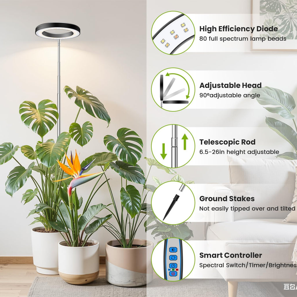 6.3in Grow Light, Full Spectrum Plant Lights for Indoor Growing