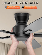 Ohniyou 52'' Low Profile Ceiling Fan No Light, for Indoor/Covered Outdoor
