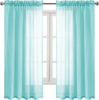 DWCN Aqua Sheer Curtains 63 Inch Long for Living Room Rod Pocket 2 Panels