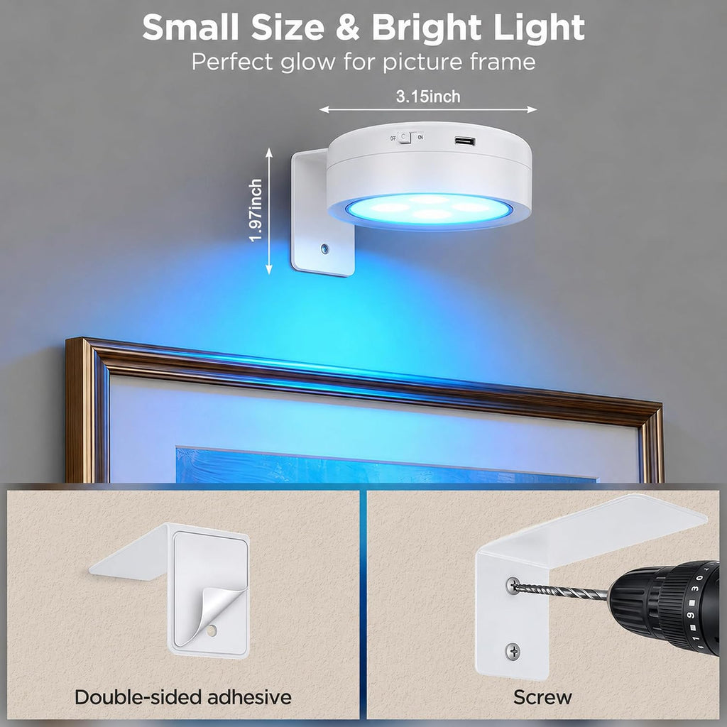 4-Pack Picture Lights for Wall, Rechargeable Wireless Poster Lights, White