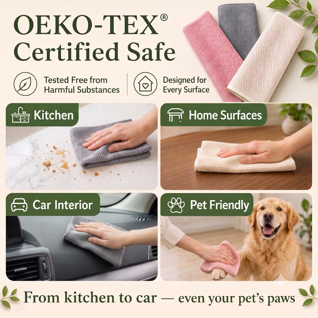 Solyra Non-Toxic Microfiber Kitchen Cleaning Cloths, 6 Pack, 12 x 12 in