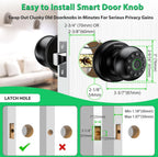 Smart Door Knob Fingerprint Lock 4-in-1 Keyless Entry (Fingerprint/App/Code/Key) Biometric Door with Auto-Lock Easy Install for Home/Bedroom/Office-Black