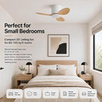 25 Inch Small Ceiling Fan No Light, Low Profile, White Wood Color