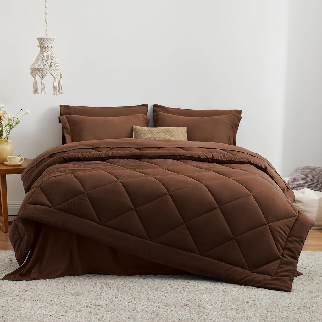 Love's cabin Full Comforter Set, 7 Pieces Bed in a Bag, Brown