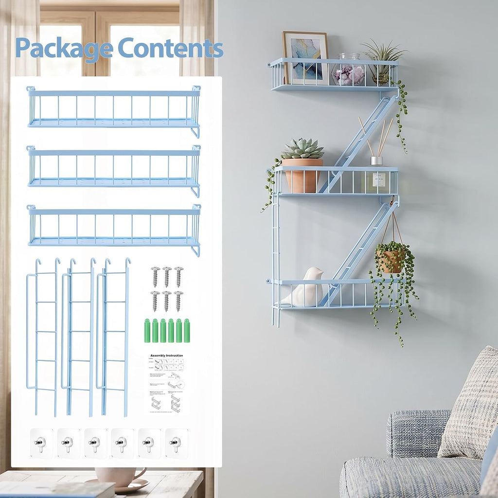 Fire Escape Wall Shelf, NYC Wall Decorative Floating Shelves, Sky Blue