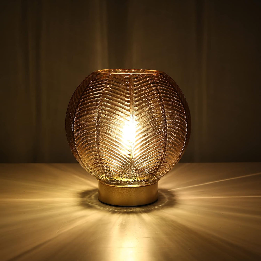 LUSHARBOR Battery Operated Decorative Glass Table Lamp with Timer Amber