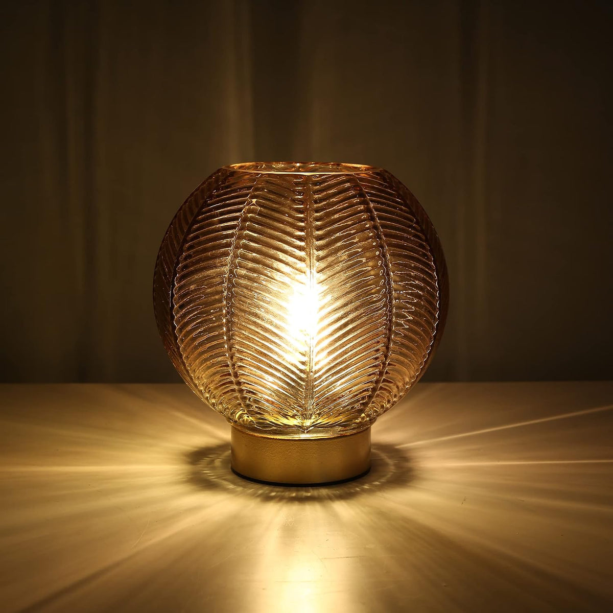 LUSHARBOR Battery Operated Decorative Glass Table Lamp with Timer Amber