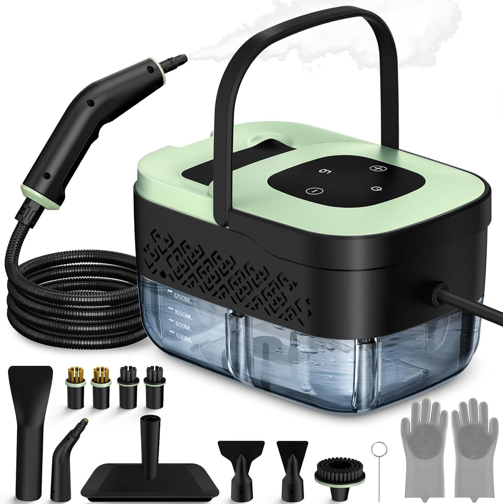Steam Cleaner, Portable Steamer for Cleaning with 16pcs Accessories, 6-Level Adjustable and 15s Heat-Up, Handheld Steam Cleaner for Home, Tile, Dirt, Grout, Grease, Car Detailing, Dark Green