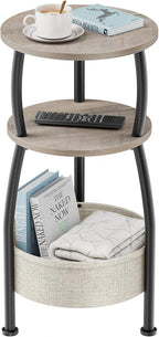 Round Side Table for Living Room with Storage Basket, 11.81in