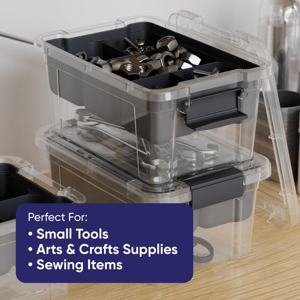 Superio Small Storage Container Organizing Bin with Removable Tray Plastic Tools, Sewing, Crafts Box, 3.5 Qt, 2 Pack
