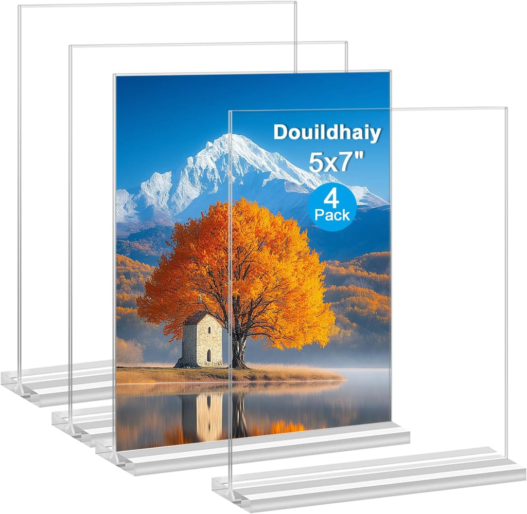 Acrylic Picture Frames 8x10 inches, 4 Pack Clear Plastic Picture Frames Holder Standing,8x10 Double Sided Picture Desktop Display for Photo Home Office -Vertical