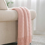 BOURINA Pink Throw Blanket 60x80 Inches Throw Textured Solid Soft Sofa Throw by BOURINA