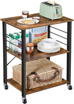 VASAGLE Kitchen Shelf on Wheels, 23.6 Inches Serving Cart with 3 Shelves