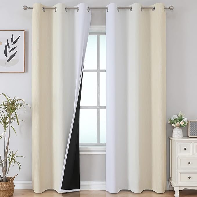 Estelar Textiler Beige and Greyish White Blackout Curtains by ESTELARTEXTILER