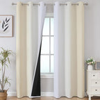 Estelar Textiler Beige and Greyish White Blackout Curtains by ESTELARTEXTILER