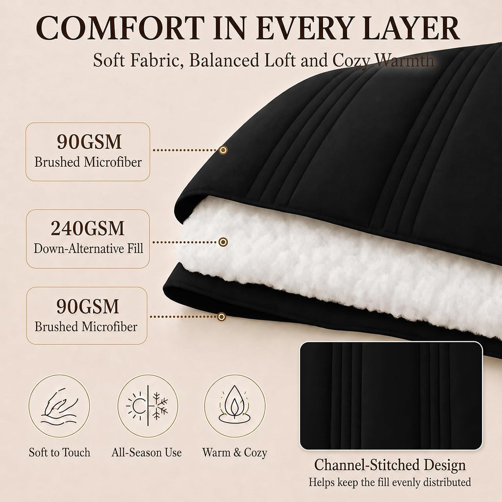 CozyLux Queen Comforter Set Black - 7 Pieces Vertical Quilted Bed in a Bag