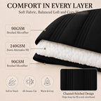 CozyLux Queen Comforter Set Black - 7 Pieces Vertical Quilted Bed in a Bag