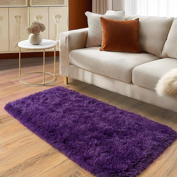 Soft Runner Rugs for Bedroom Hallways, 2x4 Purple Fluffy Shag Throw Area Rug - Image 2