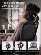 Ergonomic Office Desk Chair, Adjustable Dual Lumbar Support & Thick Seat