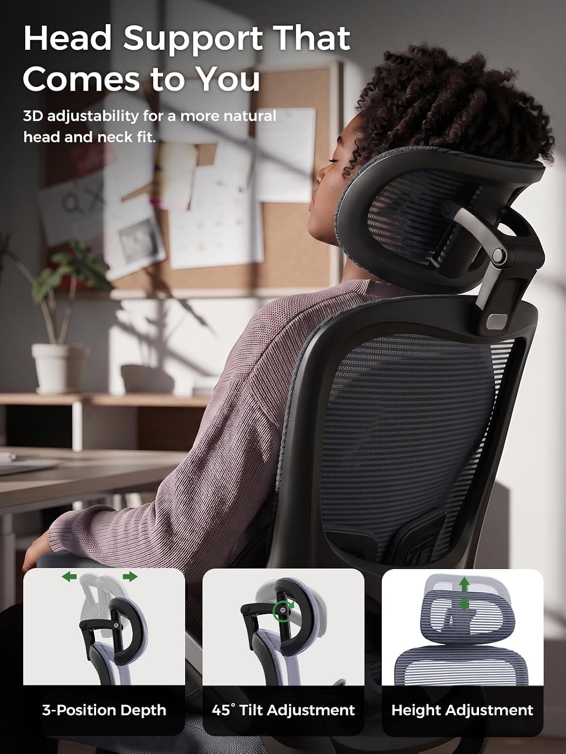 Ergonomic Office Desk Chair, Adjustable Dual Lumbar Support & Thick Seat