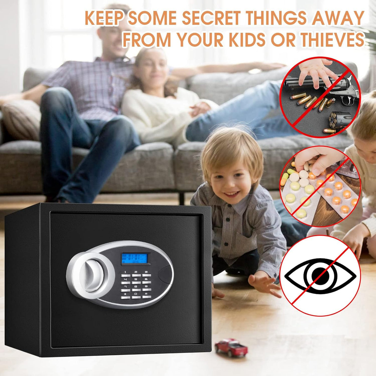 1.8 Cuft Fire proof Safes for HOME USE, Anti-Theft Digital Personal Security Safety Box with Electronic Keypad and Spare Keys, Home Safes Fireproof Waterproof for Money Medicine Document Valuables