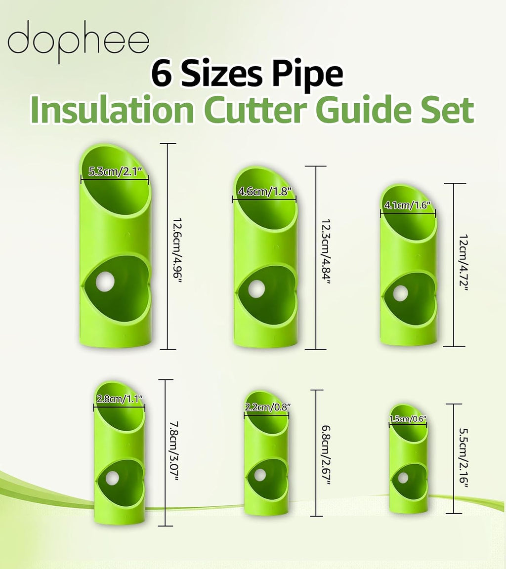 dophee 6pcs Pipe Insulation Cutting Guide Set, Green 15mm-53mm