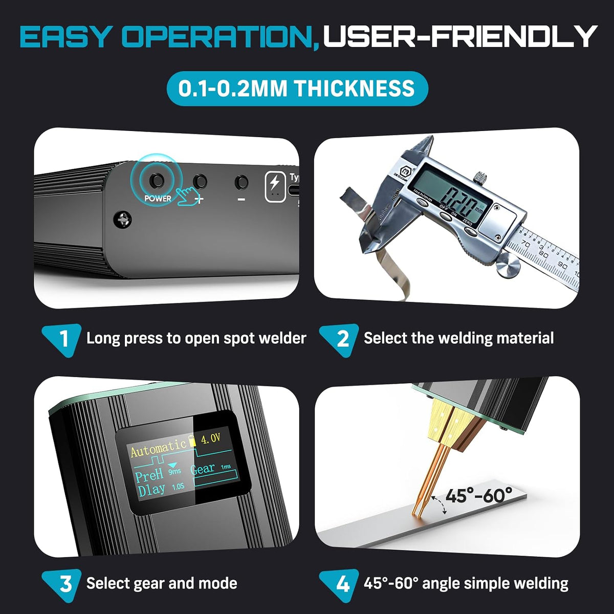 SEESII Battery Spot Welder, Durable Aluminum Casing, Max 0.15mm Pure Nickel