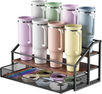 MOJOHAND 3-Tier Stanley Cup Rack with Basket for 8 Tumblers