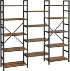 SUPERJARE Triple Bookshelf, Bookcase with 14 Open Display Shelves, Wide Book Shelf Book Case for Home & Office, 5 Tier, Brown