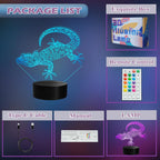 Leopard Gecko 3D Night Light, 16 Colors with Remote Control, Timer, RGB Flashing Mode, Dimmable LED Illusion Lamp, Lizard Accessories for Birthday Holiday Christmas Decor