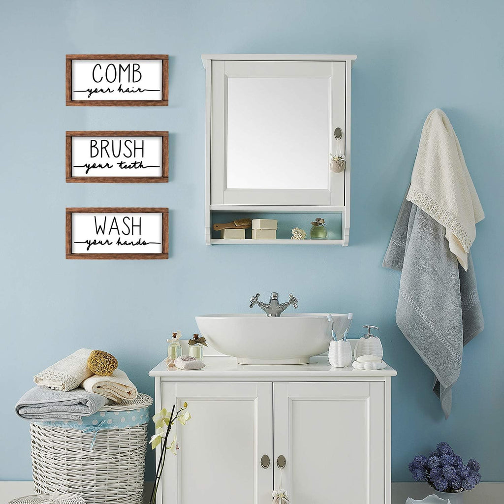 LIBWYS 3 Pcs Bathroom Sign Rustic Wood Farmhouse Bathroom Wall Decor