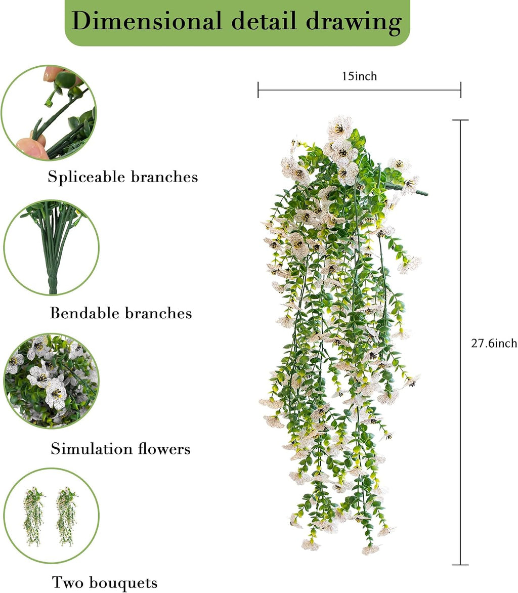 Artificial Hanging Flowers for Outdoors, 2 Pcs UV Resistant Artificial Outdoor Flowers, Not-Fading Fake Hanging Plant for Outdoor Planters for Home Garden Porch Yard Decor