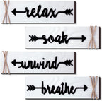 Jetec 4 Pieces Farmhouse Bathroom Decor Wall Art Soak Relax Unwind Breathe Wooden Signs with Arrow Rustic Vintage Country Bathroom Decor for Home Laundry Room(Brown)