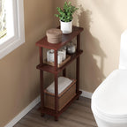 Apicizon Small Narrow Side Table, 3-Tier Skinny End Table, Dark Brown