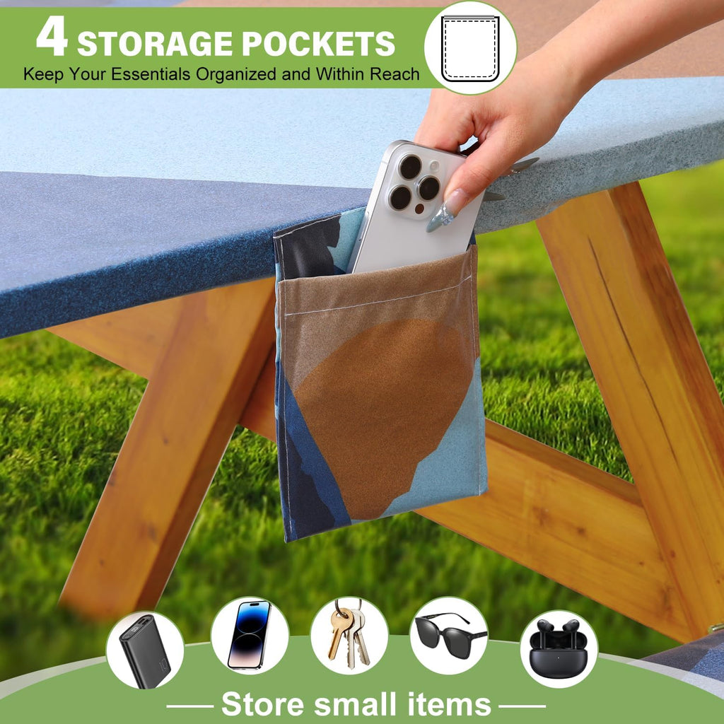 Fitted Picnic Table Cover with Bench Covers Waterproof Elastic Edges Rectangle Patio Tablecloth Outdoor Camping Essentials Stuff Rv Accessories Summer Trip Travel Supplies Party Camper Gifts, 8 ft
