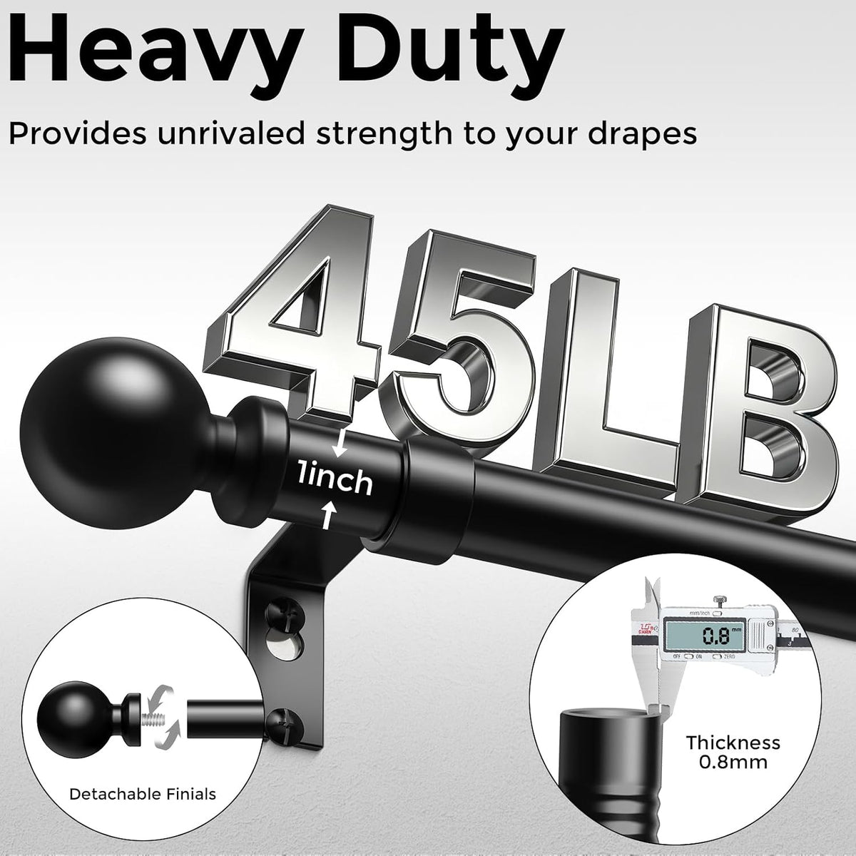 Curtain Rods 36-88 Inch, Black 1 Inch Adjustable Heavy Duty Curtain Rods for Windows, Decorative Modern Window Treatment Rod, Telescopic Splicing Metal Drapery Pole, Easy Installation