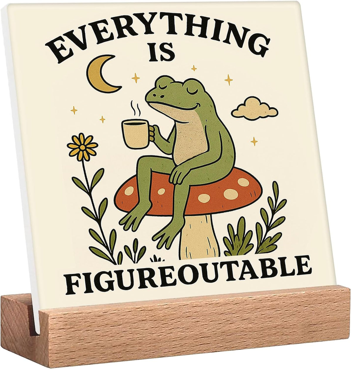 Inspirational Office Desk Decor Everything Is Figureoutable Sign Motivational Gifts For Women Kids - Mental Health Decor Funny Frog Coffee Desk Art Calming Corner Decorations For Classroom Dorm Bedroom