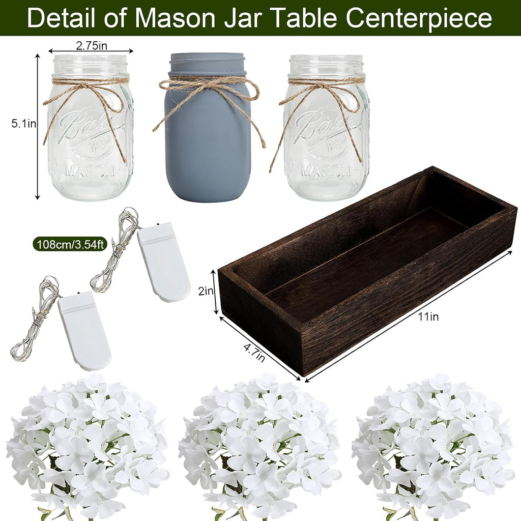White Mason Jar Centerpiece for Table Kitchen Table Decor with Light