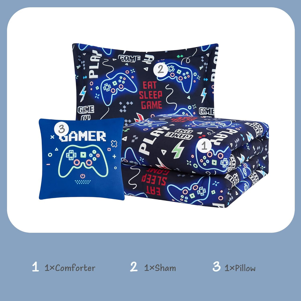 Twin Bedding Sets for Boys - 3 Pieces Gamer Bedding Twin Comforter Set