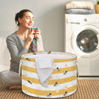 Animal Cute Bee Large Storage Basket Honeycomb Bee Round Laundry Basket with Handle Organization Collapsible Storage Bins Box Hamper for Kids Toy Clothes Nursery Bedroom Living Room Decor