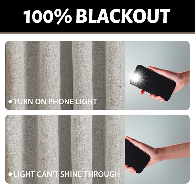 Yakamok Oatmeal Linen Curtains 100% Blackout 72 Inches Long, Room Darkening - Image 2