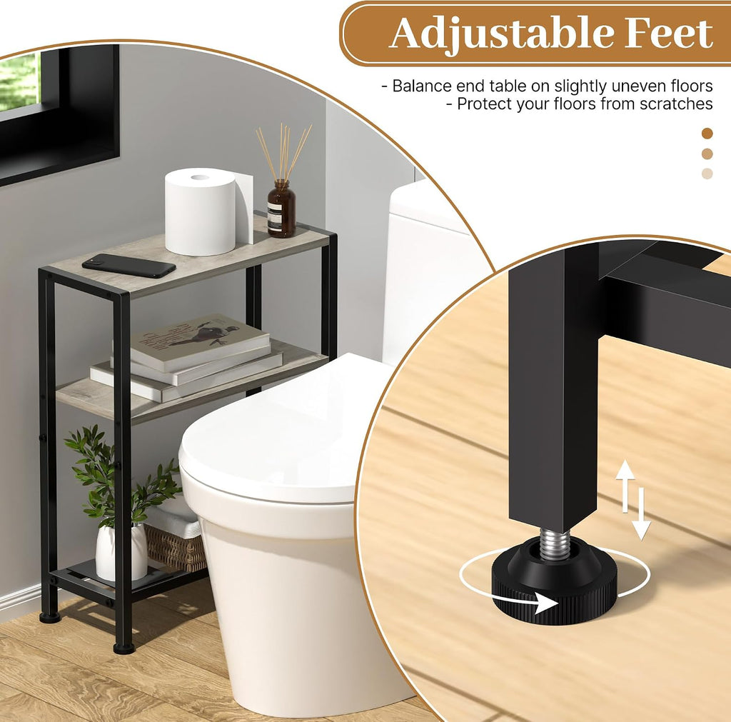 Narrow Side Table, 2-Tier Small End Table, Slim Nightstand